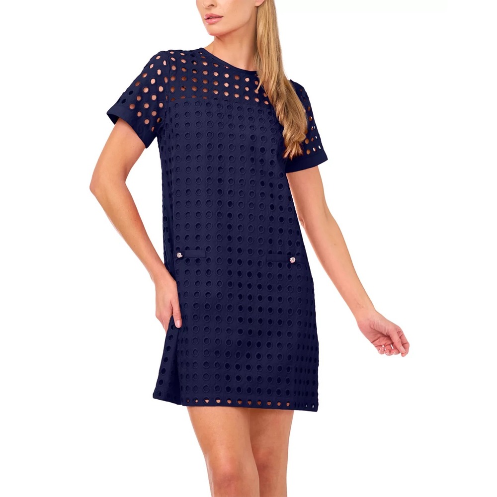 Cece Womens dress Circle Eyelet Shift Dress Navy Size XL